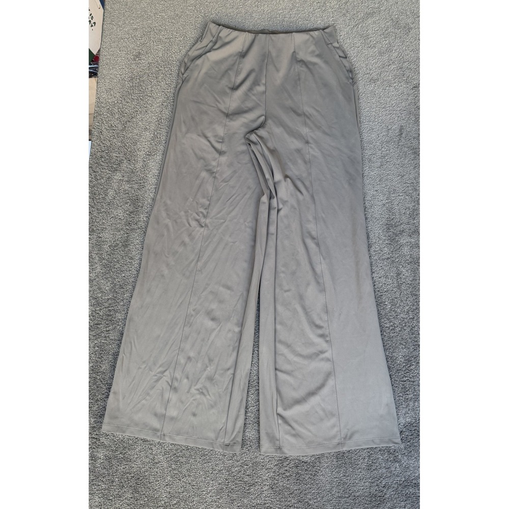 Old Navy PowerSoft Go-Dry Wide Leg Pants Taupe Gray High Waisted Pockets Medium
